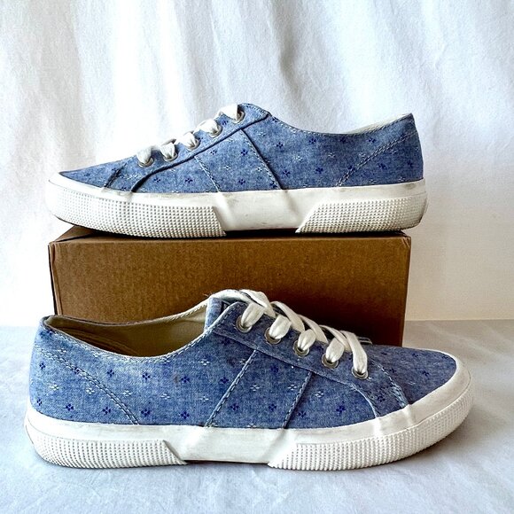Chaps Sneakers, "Caelyn" Chambray Dot Foulard Blue Lace up, Size 8, EC! - Picture 7 of 12